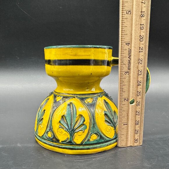 Vintage Pottery Mug Creamer Jug MCM Bitossi Italy Handmade Yellow Green Italian - Picture 10 of 10